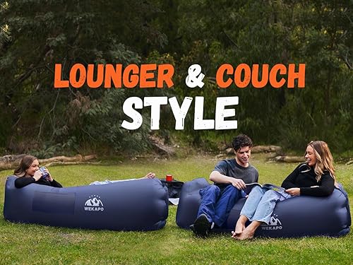 Miniatura 105 de WEKAPO Tumbona inflable, sofá de aire, hamaca, portátil, impermeable y a prueba de fugas, ideal para patio trasero, playa, viajes, camping, picnic