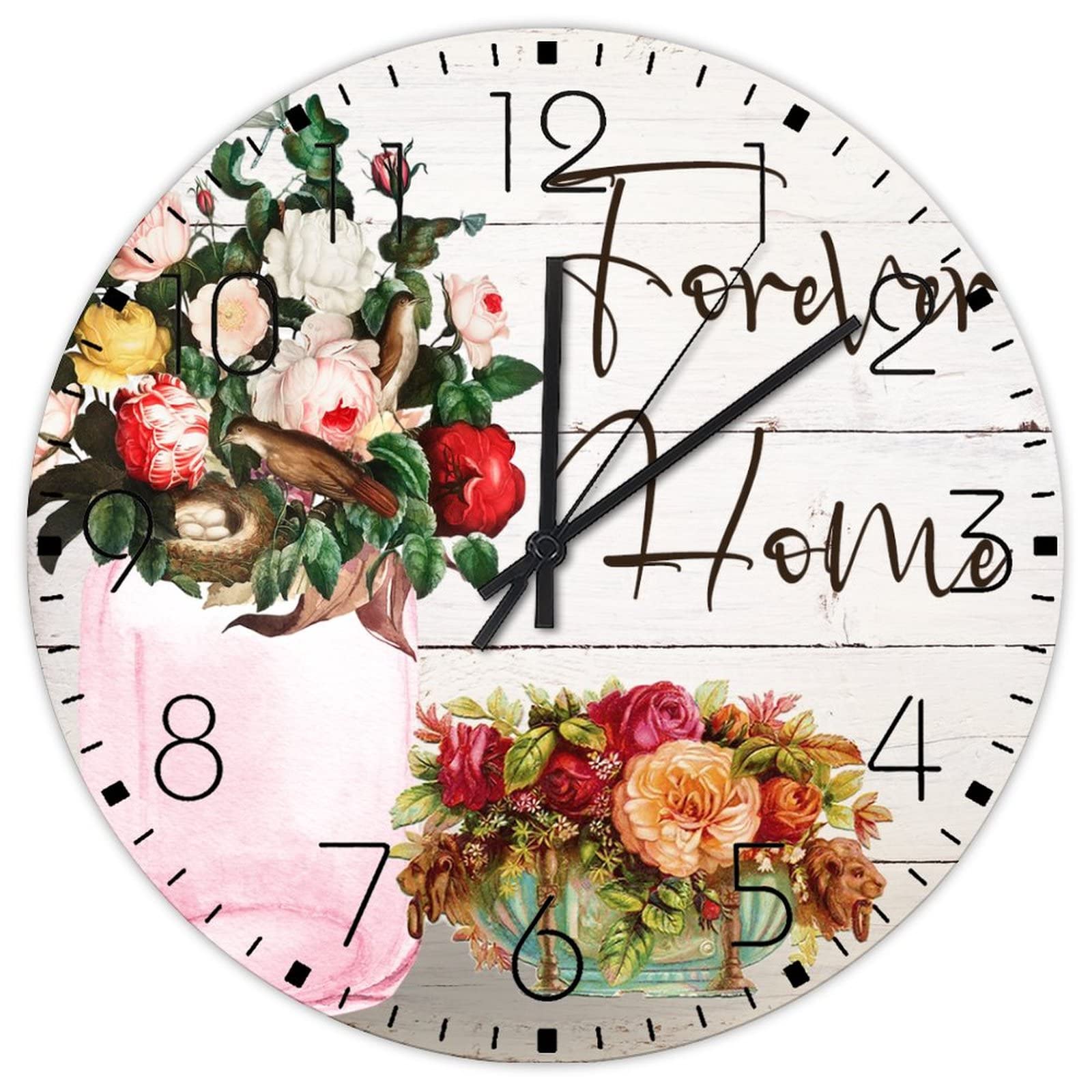 Horloge murale en bois ronde de 30,5 cm pour salle de conférence et bureau