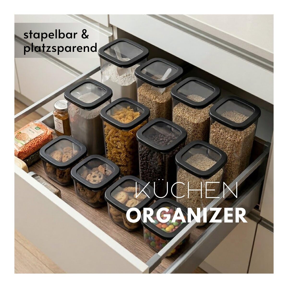 COFI 1453 18er Set Vorratsdosen mit Deckel, luftdicht - Küchen Organizer Aufbewahrungsboxen BPA frei - stapelbare Frischhaltedosen für Lebensmittel und Meal Prep