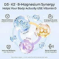 Vista 3 de UBIOSKA Vitamina D3 K2 Suplemento de magnesio – 5000 UI D3 + MK-7 K2 con 8 formas de magnesio (glicinato, taurato, malato) para un sueño tranquilo