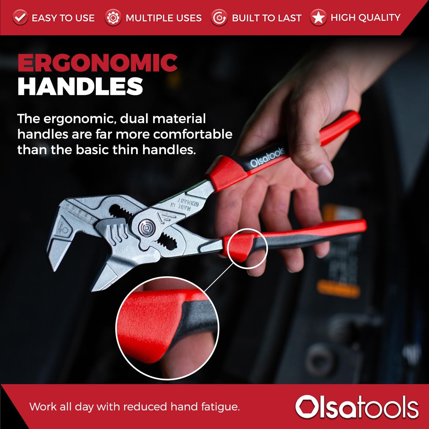 Olsa Tools 10-Inch Pliers Wrench - Wide & Thin Smooth Jaws - Up to 2" Capacity - 1000lb+ Gripping Force - Heavy Duty Steel - Professional Grade - Part: 1423