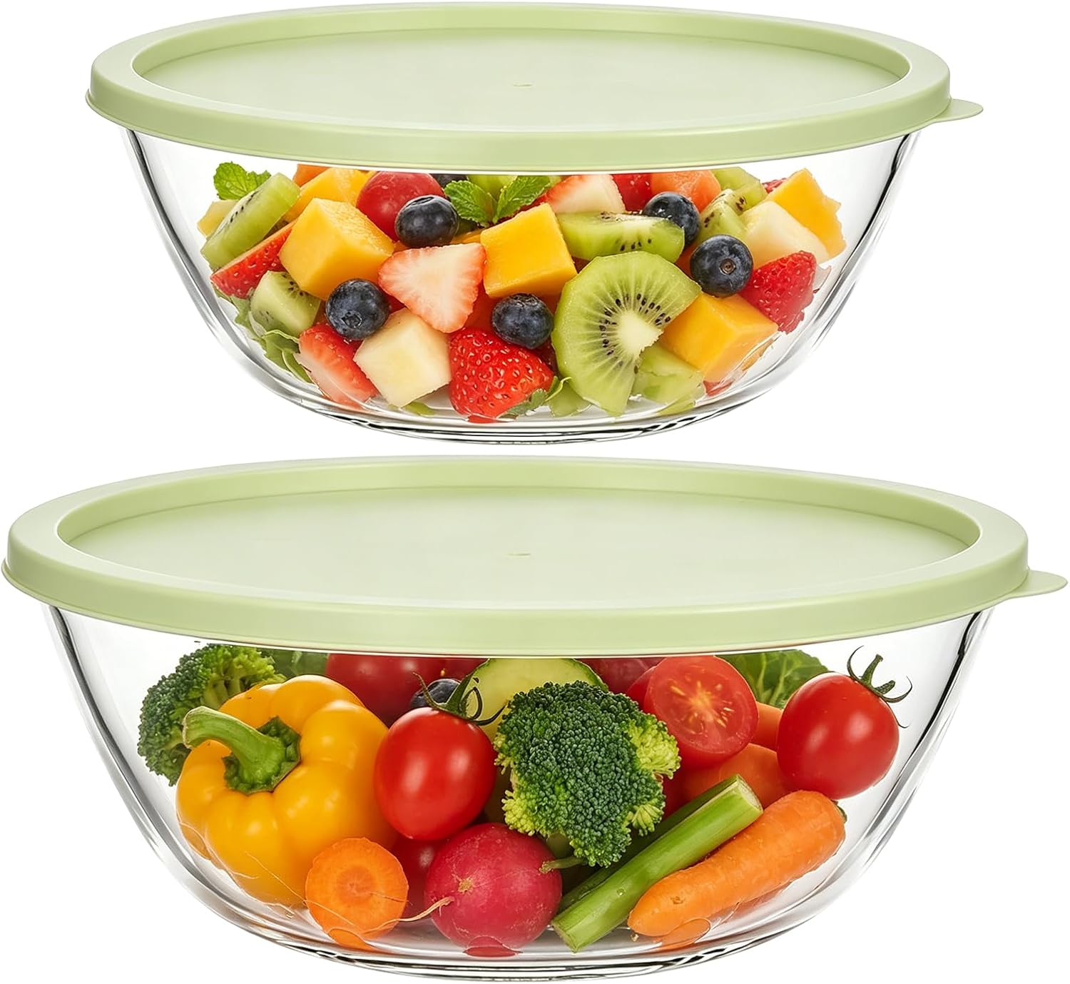 5Qt & 3Qt Large Glass Bowl with Lid, Big Glass Mixing Bowl for Sourdough Bread Kitchen Salad Bread Storage, Perfect for Dough Rising, Meal Prepping, Marinating & Brining Kimch