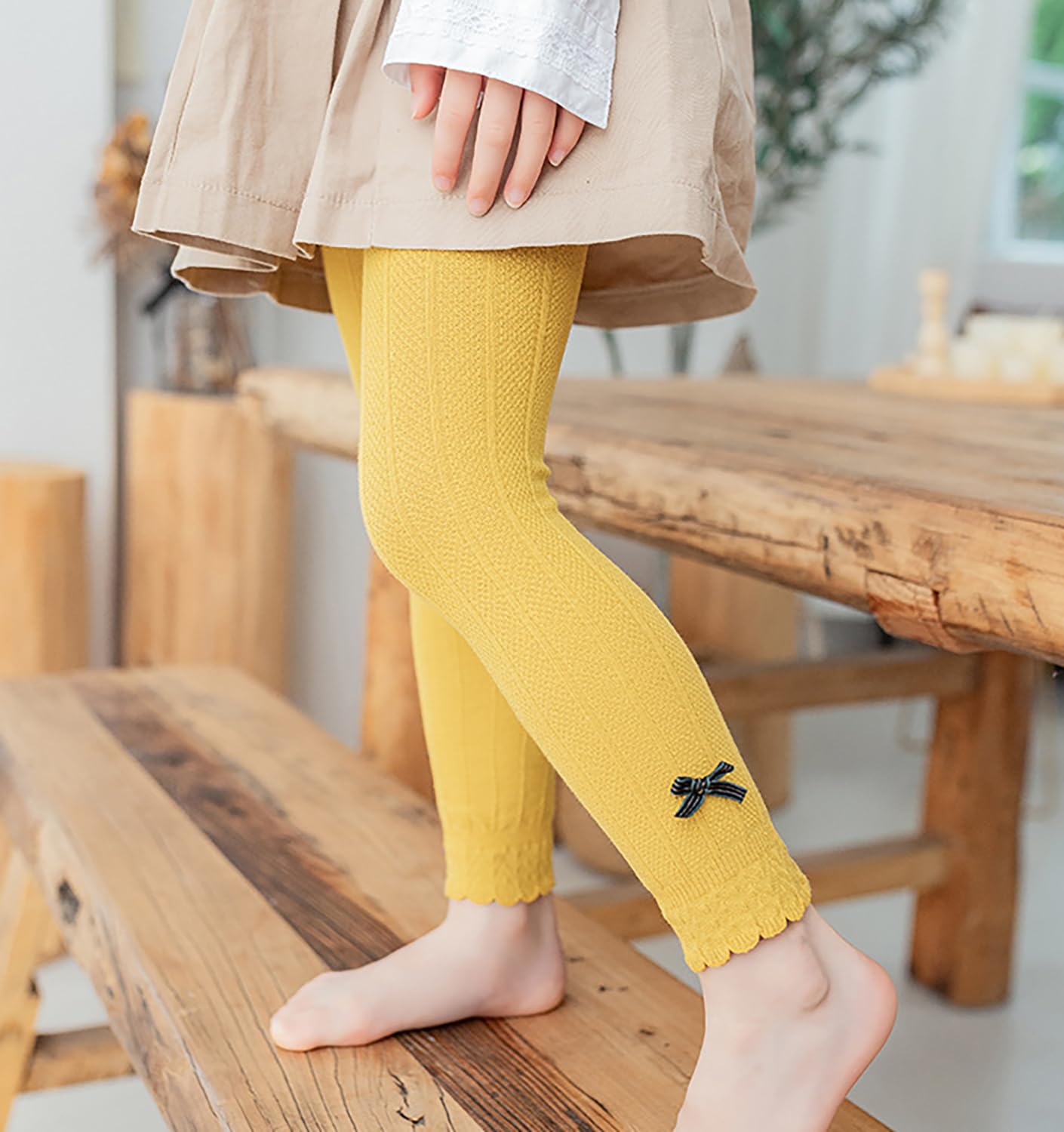 SYGA Girls Leggings Spring and Autumn Cotton Lace Tights for Toddlers Size M, Age 2-4 Years Old(Yellow) - Image 3 thumbnail