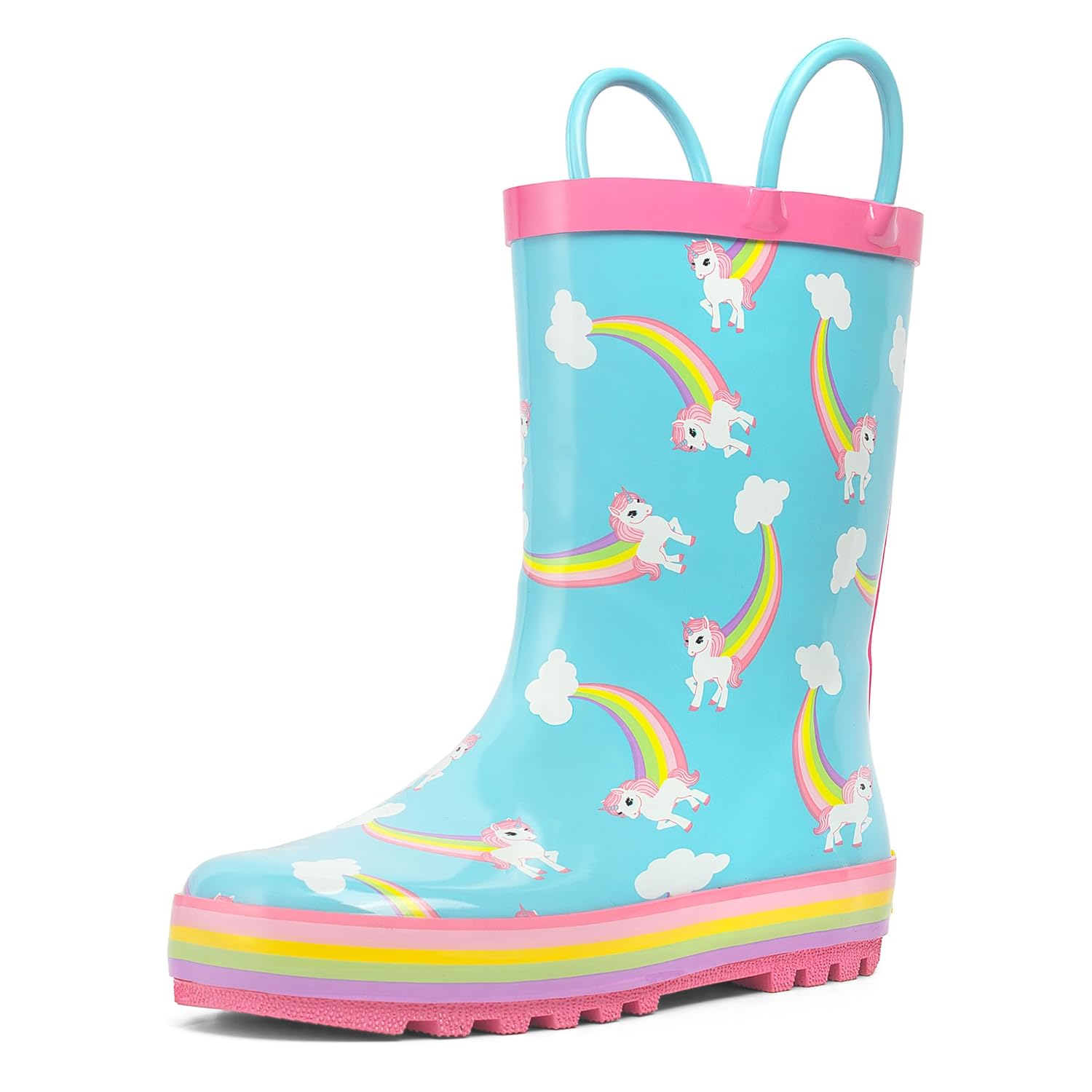landchief Botas de chuva infantis, botas de chuva infantis, à prova d’água, botas de borracha para meninas e meninos com estampas divertidas e alças fáceis de calçar