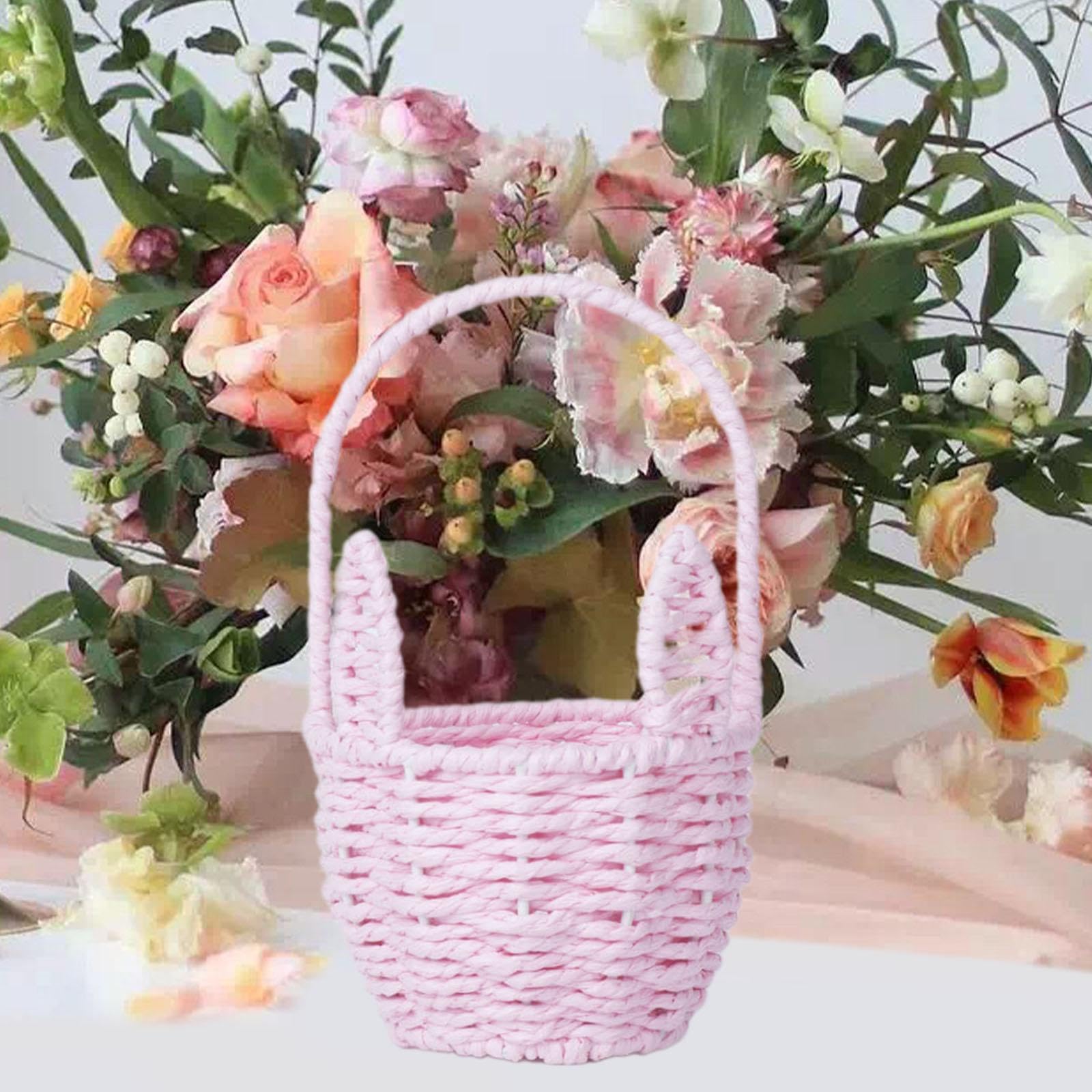 Set di 5 cestini pasquali a forma di coniglietto pasquale, decorazione pasquale, cestino per la cucina, la casa, il campeggio, rosa, 21 x 12,5 x 8,5 cm