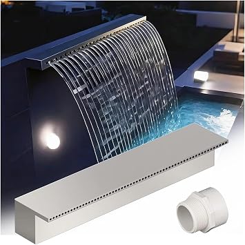 Pool Fountain Waterfall 12 24 36 48 50 60 72 Inch Wide, Backyard Patio Rockery Waterfall Overflow Opening, Wall Embedded with Pipe Connector Kits12in Water Outlet