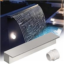 Pool Fountain Waterfall 12 24 36 48 50 60 72 Inch Wide, Backyard Patio Rockery Waterfall Overflow Opening, Wall Embedded with Pipe Connector Kits12in Water Outlet