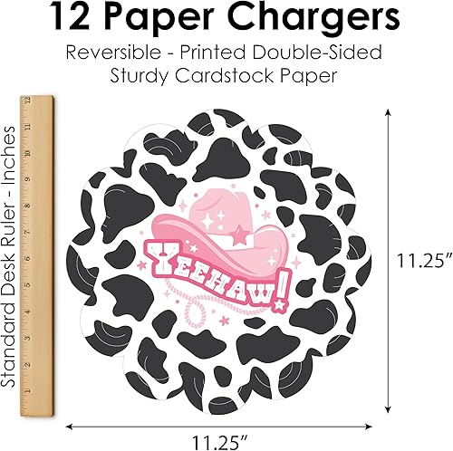 Miniatura 7 de Big Dot of Happiness Rodeo Cowgirl - Decoración de mesa redonda rosa occidental para fiesta, cargadores de papel, ajuste de lugar para 12