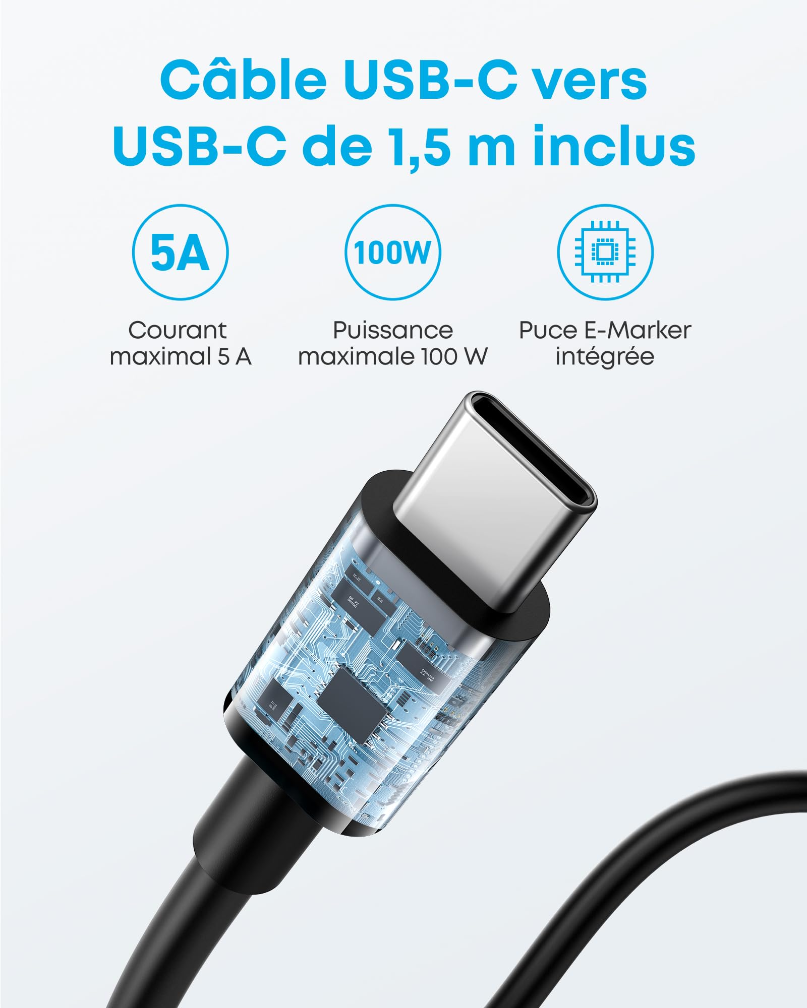 Anker 335 Chargeur USB C 67 W, Bloc d'alimentation Haute Performance avec PIQ 3.0, Chargeur Rapide 3 Ports, PD pour iPhone 16/15/14, MacBook Pro, iPad, Galaxy, Pixel et Autres (câble USB C)