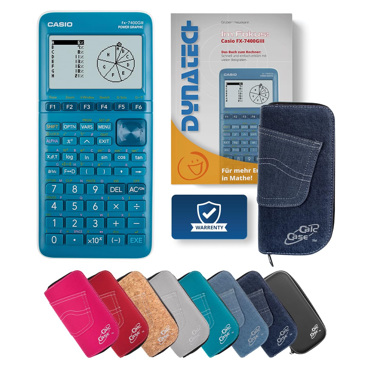 Casio FX-7400GIII Grafikrechner mit CalcCase Schutztasche und Fachbuch - Classic Set (Dunkelblau)