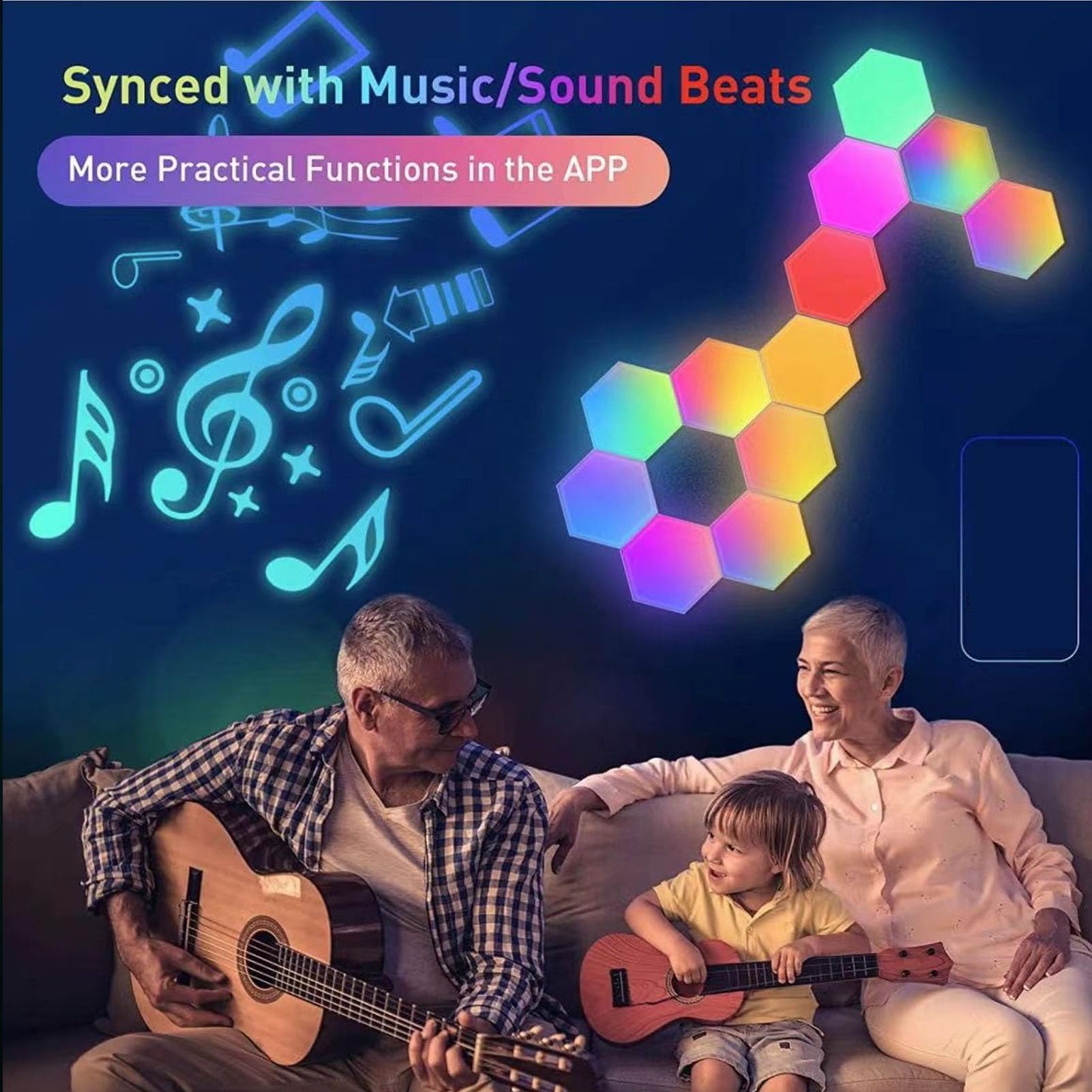 Pannelli Luminosi Esagonali da 8 Pezzi, Controllo Vocale, Sincronizzazione Musicale, Luci LED Esagonali RGB, Luci da Parete con App Bluetooth e Telecomando, Luci da Gioco LED