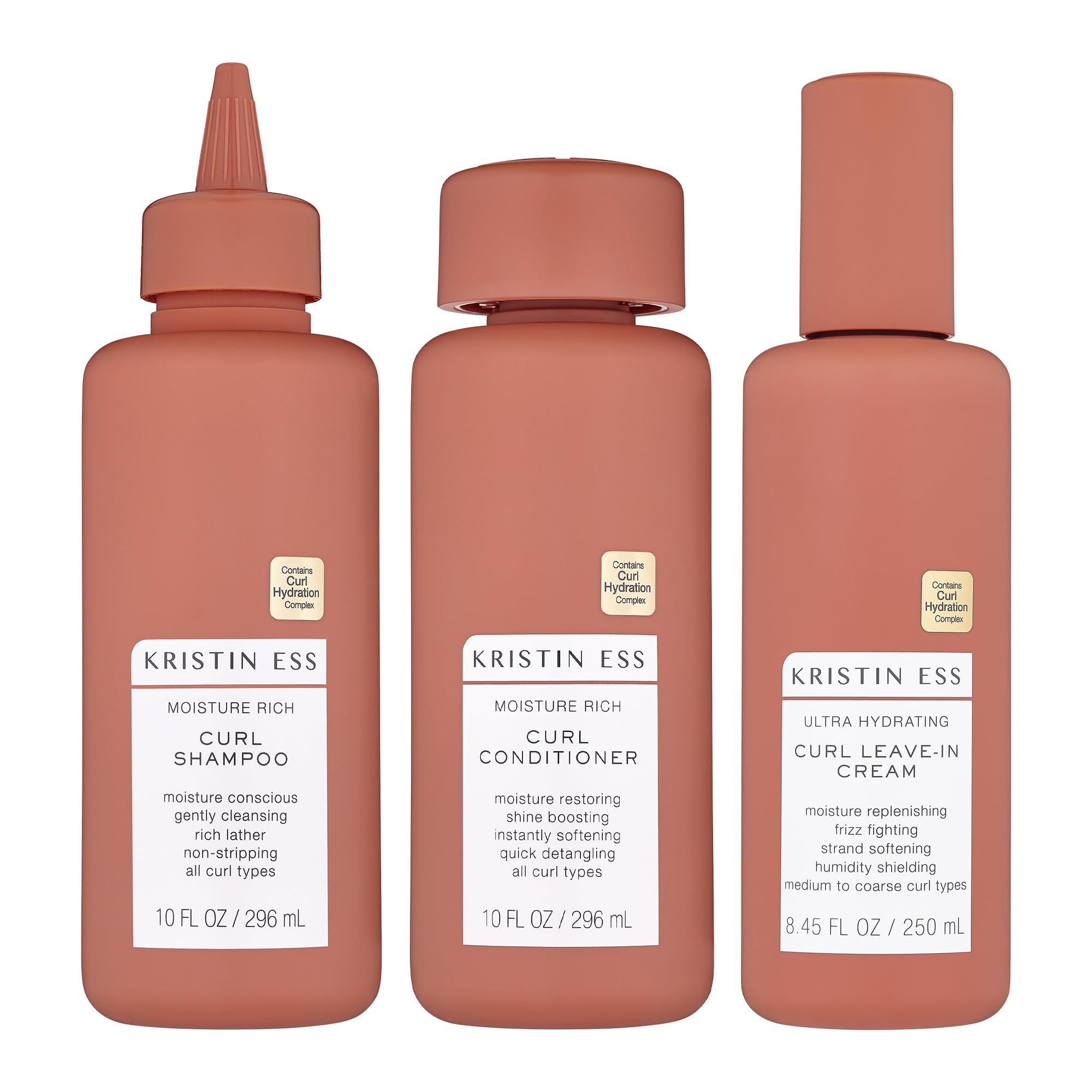 Kristin Ess Curl Regimen Bundle - Moisture Rich Curl Shampoo and Conditioner + Ultra Hydrating Curl Leave-In Cream, Vegan, Sulfate, Paraben and Silicone Free, Color + Keratin Safe, 3-pack