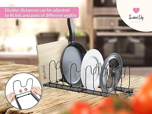 Miniatura 6 de Isabel Lily Organizador de tapas de ollas, soporte expandible para tapa de olla, estante antideslizante para tapa de olla, elementos esenciales