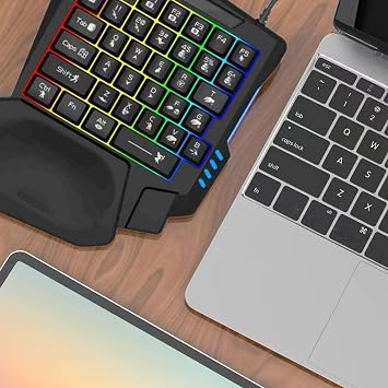 One-Hand Keyboard Compact Gaming Keypad, Ergonomic Design | Programmable Buttons, Mechanical Switch, RGB Back Lighting, Portable Gaming Accessories, One Hand Keyboard for PC Gamers | 向け人間工学メカニカルフィーリングキーボード 自宅、寮、旅行、ホテル、アパート、学校、出張、カフェ