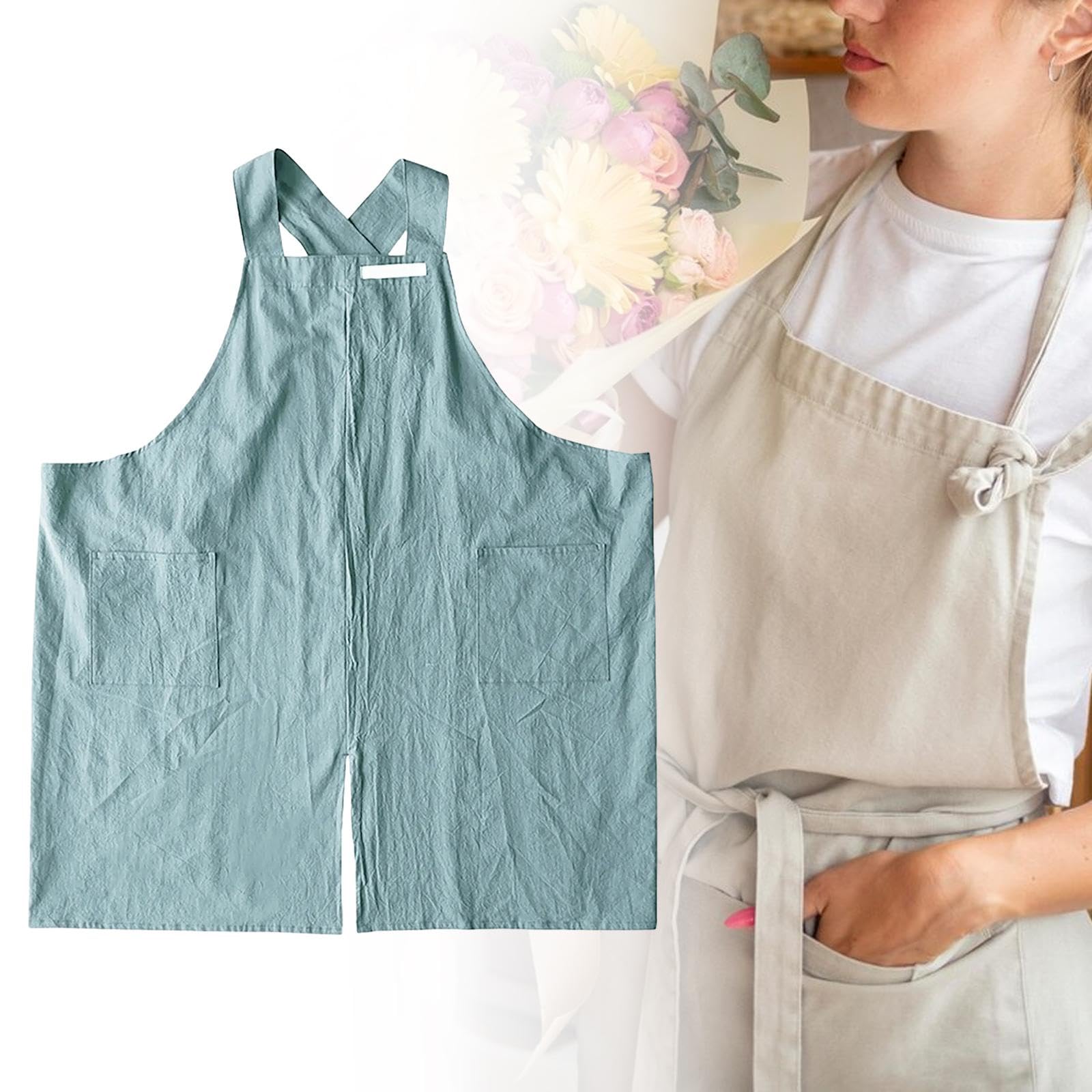Tablier Atelier Femme Homme Tablier Cuisine Tablier Résistant à l'huile Tablier Réglable Poches Multiples Confortable Tissu Doux Adapté Au Tra, Bleu Clair