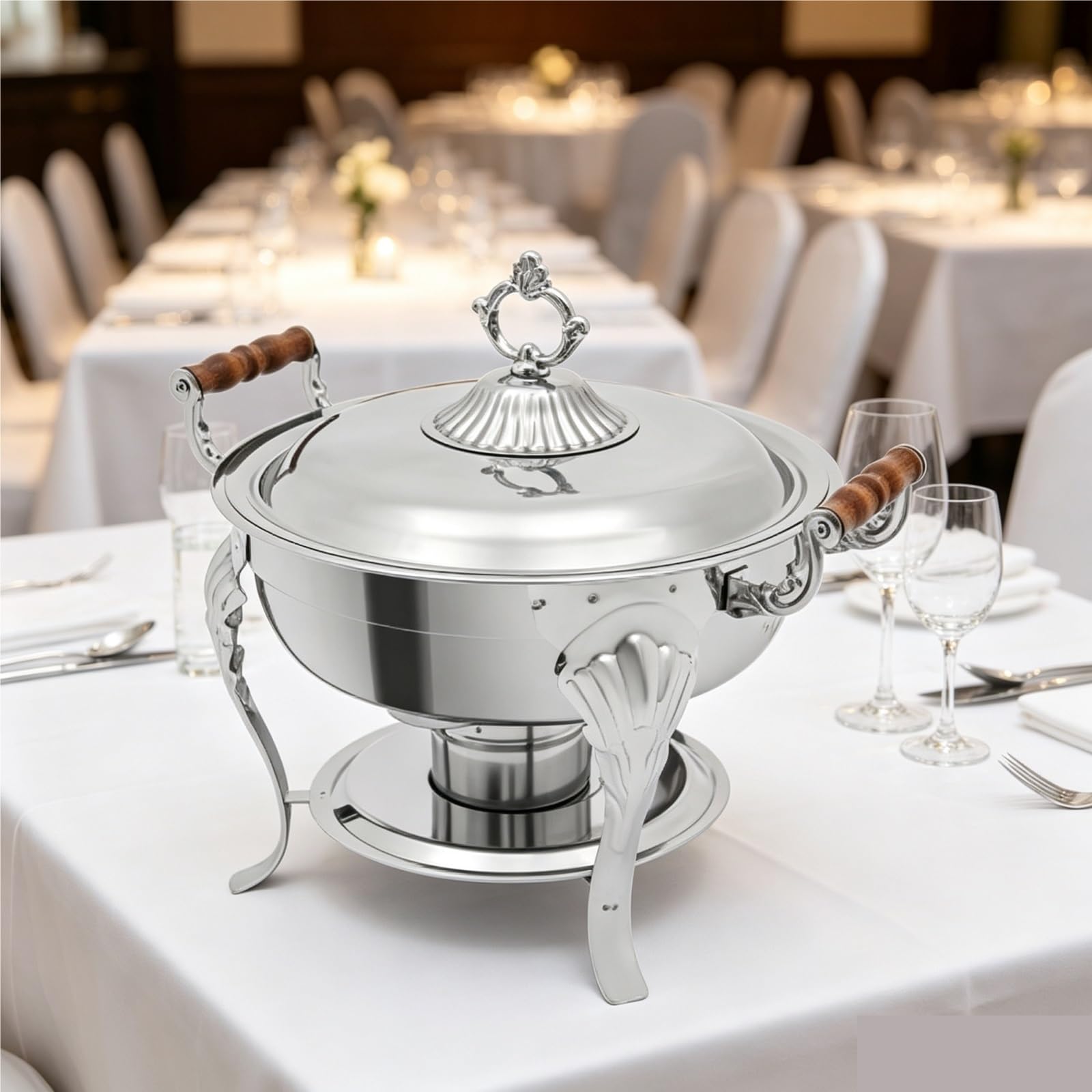 Chafer Redondo de Acero Inoxidable. Estufa Buffet