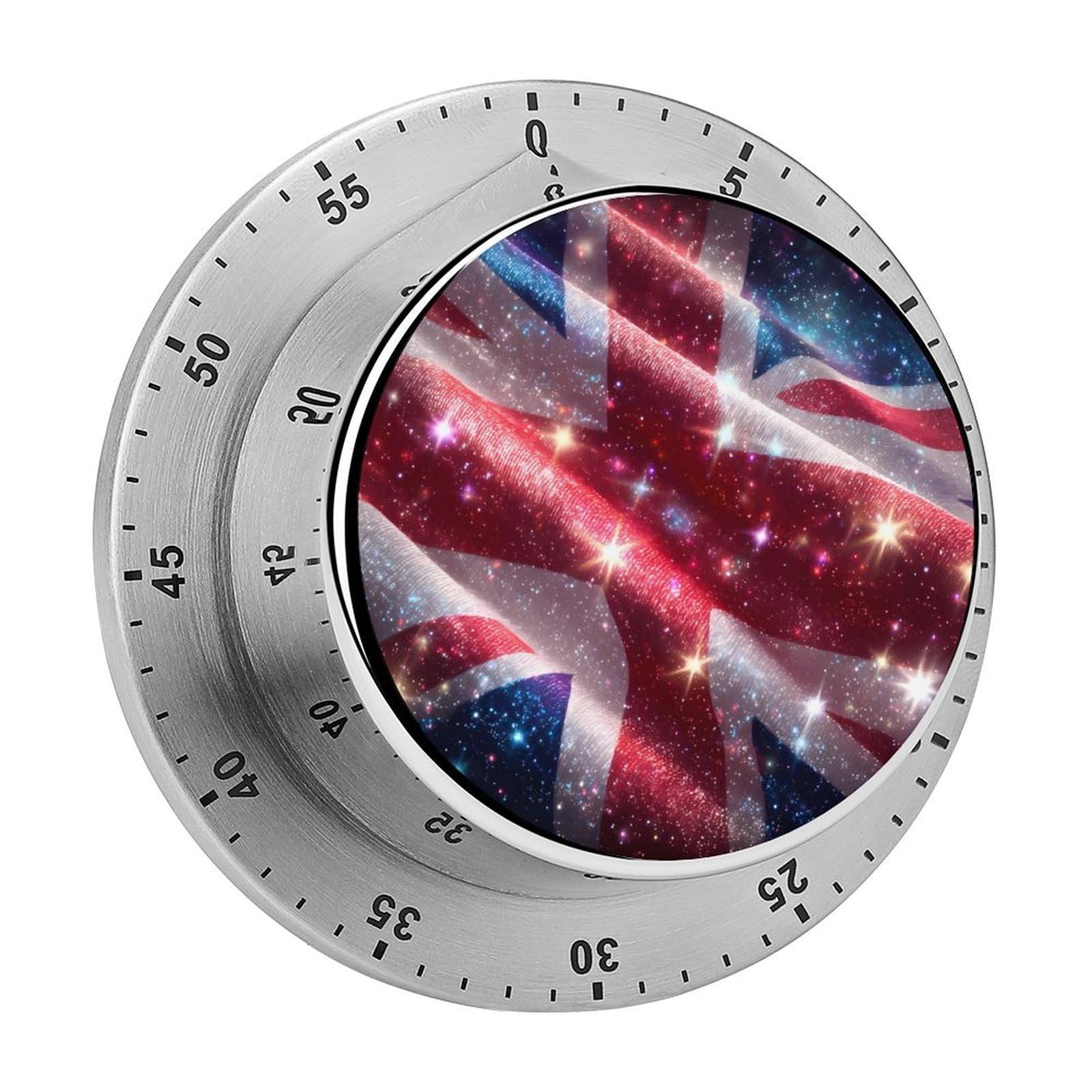 British Flag Sparkle Union Jack Mechanical Timer with Alarm for Kitchen Cooking Productivity Stainless Steel Timers