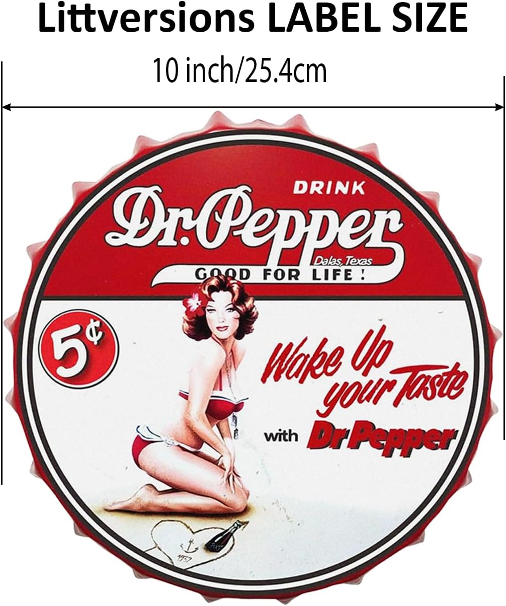 2 Pack 10" Bottle Cap Funny Bar Signs Vinyl Laminated Decals "Dr. Pepper" Unique Gift Dr Pepper Lovers Home Bar Basement Garage ManCave Rustic Humor Décor Art Poster Pub Wall Art image 2