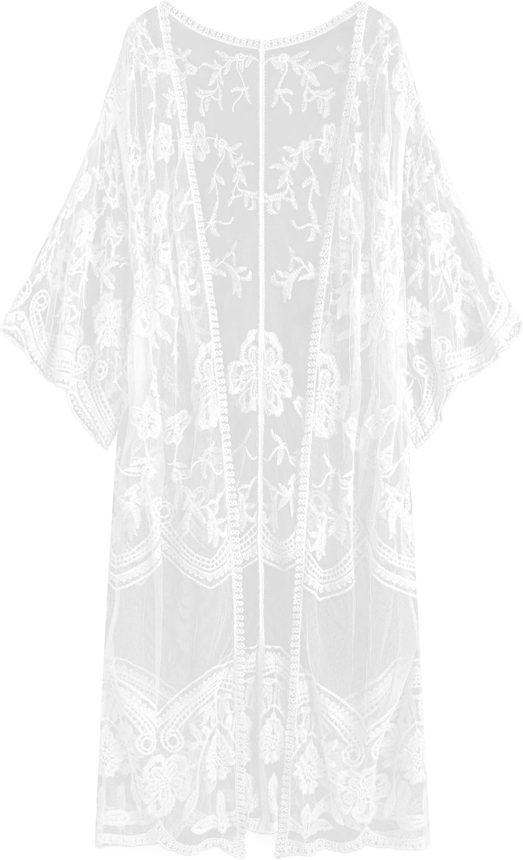 Women's Lace Cardigan Floral Crochet Sheer Beach Cover Ups Long Kimono