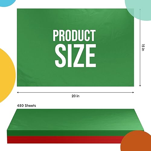 Miniatura 2 de 480 hojas de papel de seda rojo y verde, papel de seda de Navidad, hojas de papel de embalaje de 15 x 20 pulgadas para mudanzas, papel de regalo de