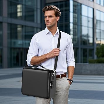 Fireproof Document Box with Lock, Durable Hard Case File Organizer Fire Safe Box, Hard-Shell Design Waterproof Fireproof Safe Important Document Organizer (Blue with Shoulder Strap)