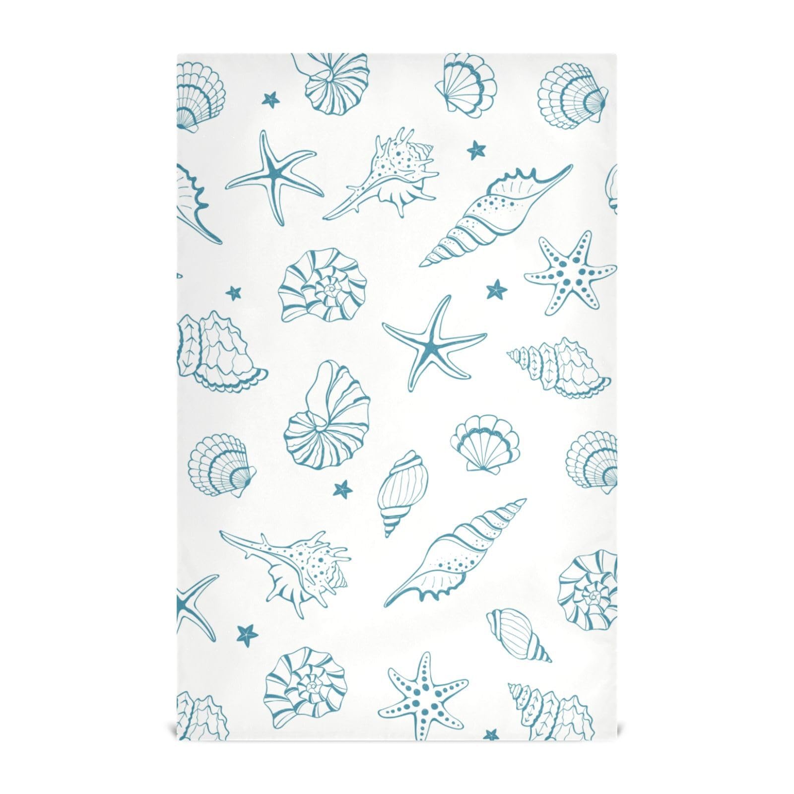 Sea Shells Fishstars Nautical Pattern Kitchen Towels 4-Pack Set Printed Dish Cloth for Home Decor