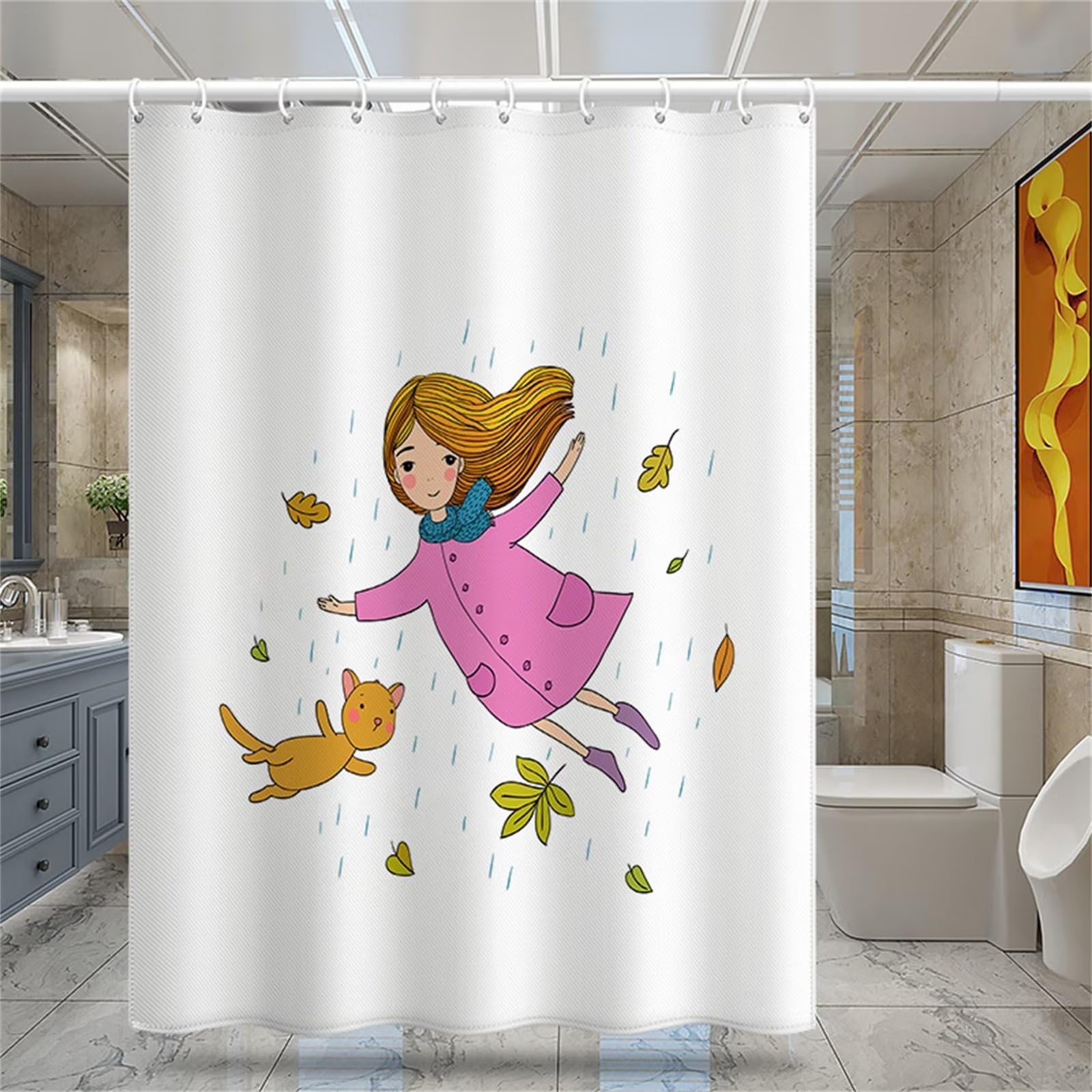 Cortina de Ducha Impermeable, Niña Bonita Cortina de Baño W240cm x L180cm con Gancho Antimoho Lavable Cortinas Impermeables Exterior, 3D Shower Curtain Modernas decoran la bañera del baño Cortinas