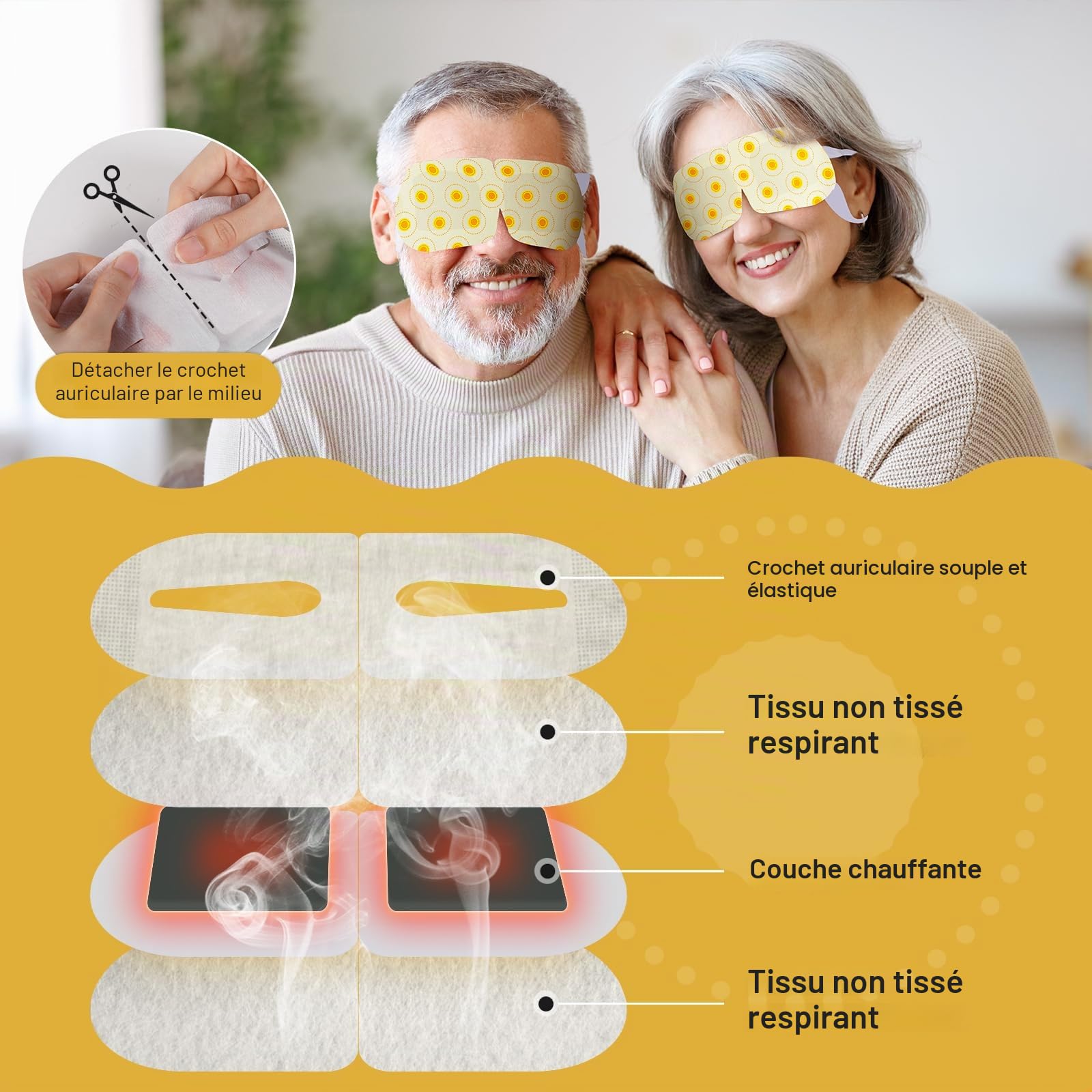 16 paquets de masque pour les yeux à la vapeur pour les yeux secs fatigue de sommeil cernes gonflés auto-chauffant compresse chaude masque pour les yeux jetable (camomille)
