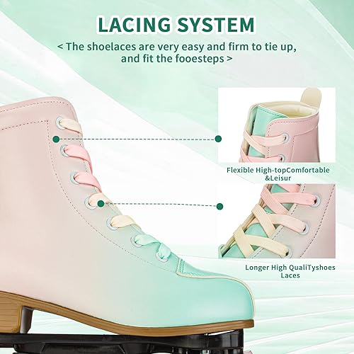 Miniatura 7 de SilverTree Patines de ruedas para mujeres y niñas, de piel sintética, para adultos, ruedas Derby con luz, cuatro ruedas brillantes