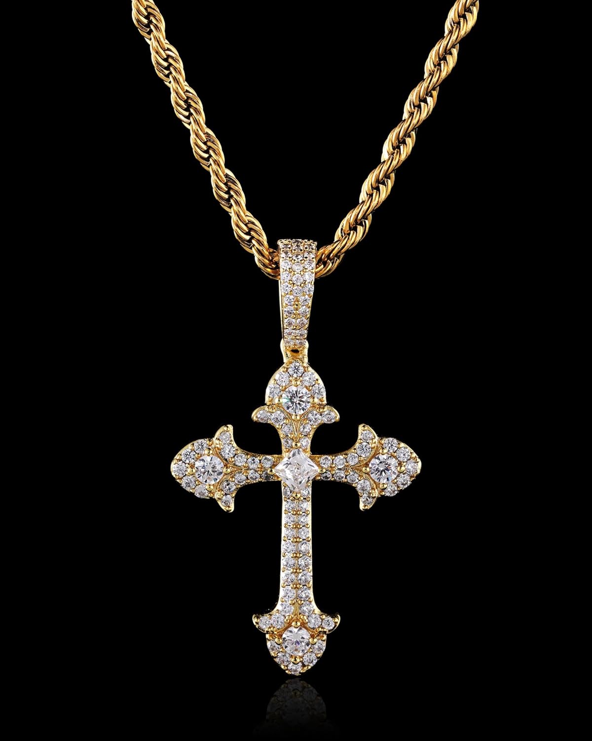 Lulu Mel Cross Necklace Iced Out 14K Gold Plated Cubic Zirconia Ankh Cross Pendant With Rope Chain, Trendy Hip Hop Gothic Diamond Jesus Cross Necklace For Men Women - Image 3