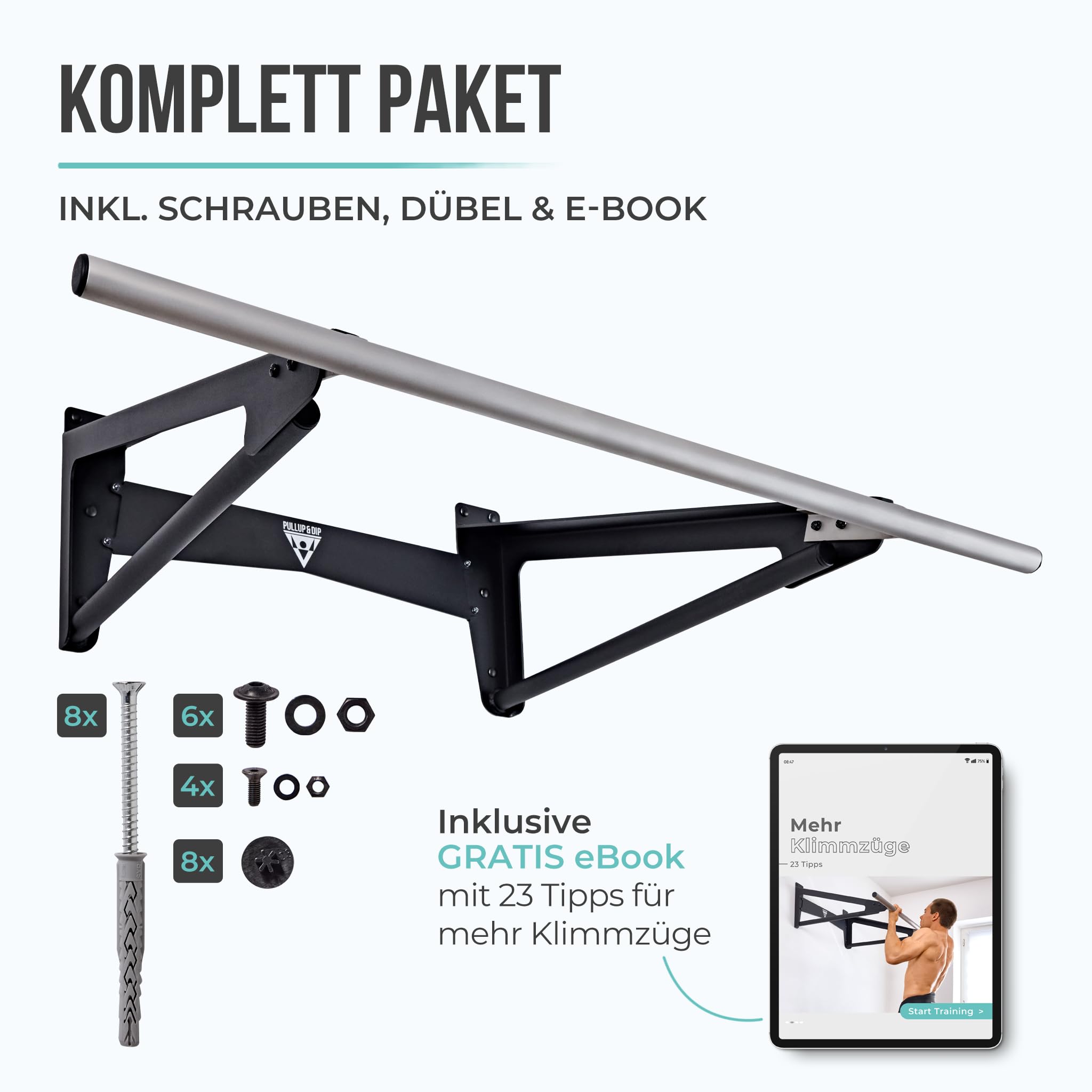 PULLUP & DIP - Muscle Up Bar Klimmzugstange Wand für Indoor & überdachten Outdoor-Bereich | Calisthenics | Klimmzugstange Edelstahl für Front Lever Back Lever & Home Gym