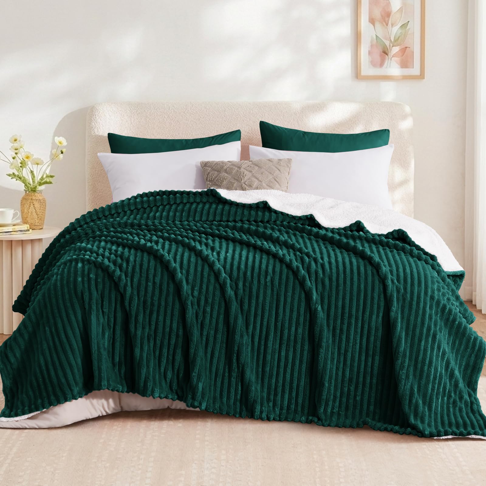 Aisbo Sherpa Fleece Throws for Sofas - Thick Blanket,230x270cm, Green