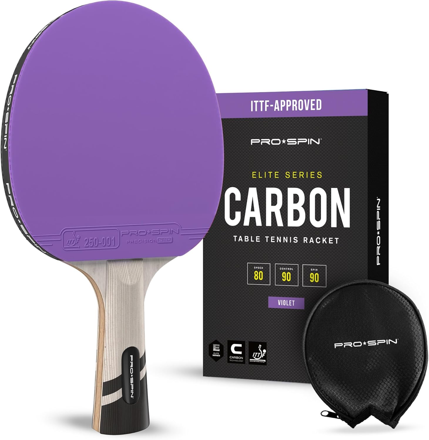 PRO-SPIN ITTF Approved Carbon Fiber Ping Pong Paddles - Professional 7-Ply Table Tennis Racket, 2.0mm Sponge for Spin & Control