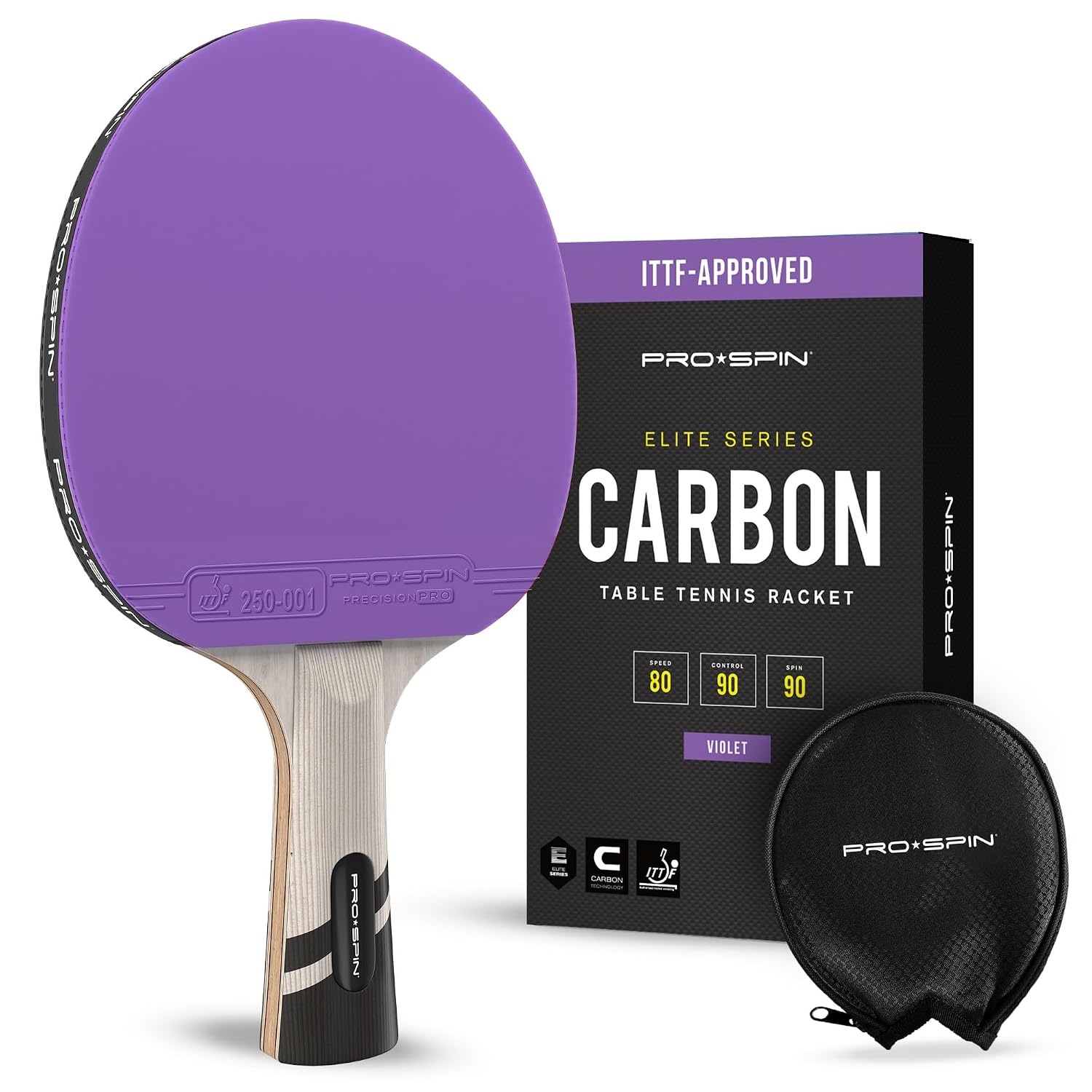 PRO-SPIN Carbon Ping Pong Paddle - Table Tennis Racket | Violet Limited Edition Color | Shakehand Grip - Review, Price and Buying Guide