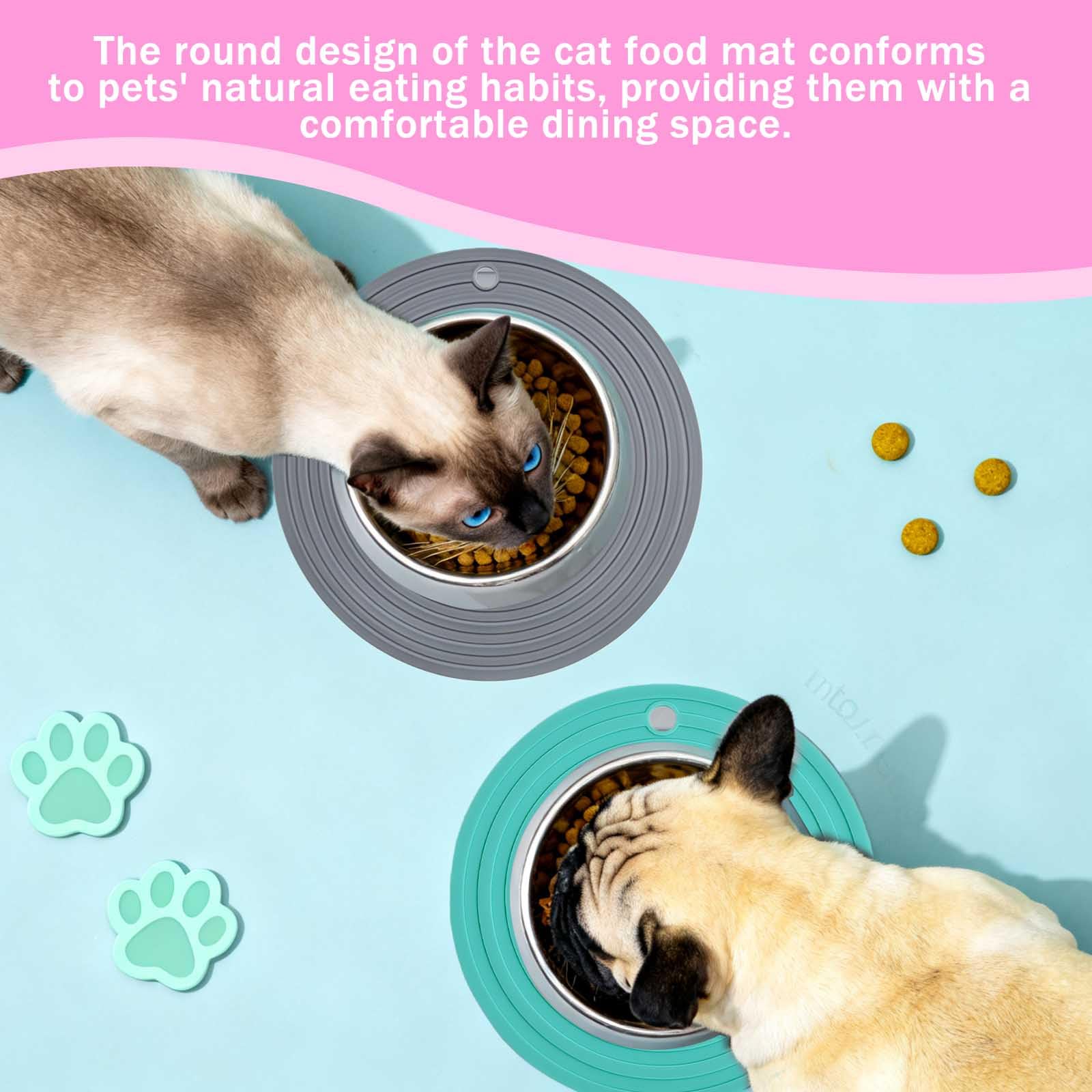 Tappetino silicone ciotola gatto 3 pezzi 2x16cm 1x18cm tappetino antiscivolo impermeabile per ciotole animali domestici facile da pulire uso interno esterno cucina campeggio