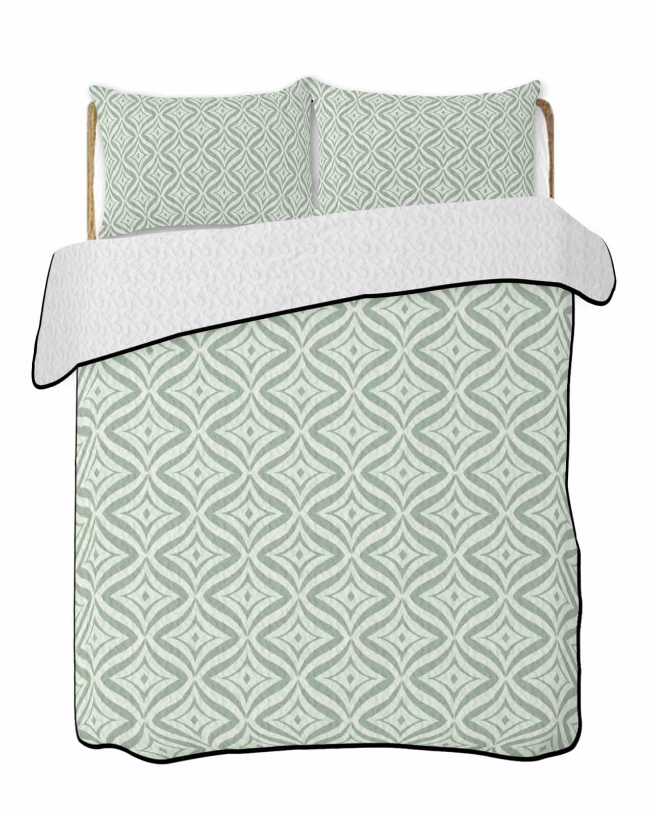 LOT BASIC 3-Piece Summer Quilt Full Size, Teal Geometric Lightweight Cooling Bedding Comforter Blanket with 2 Pillow Shams, Art Contemporary Modern Abstract Bedspreads Quilted Coverlet Sets 78
