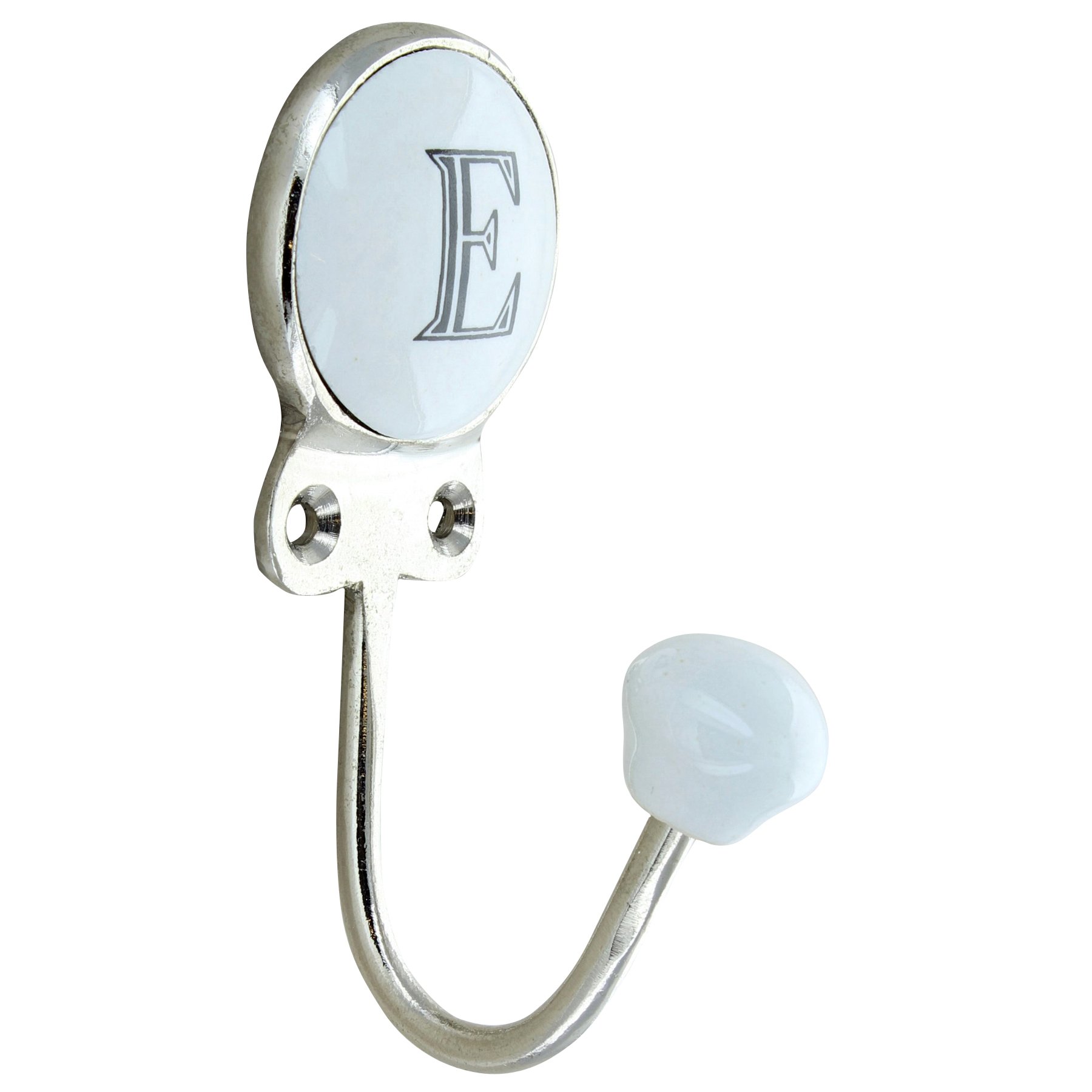 G Decor White Chrome Alphabet Number Letter Ceramic Vintage Shabby Chic Coat Hook Porcelain 350 (E)