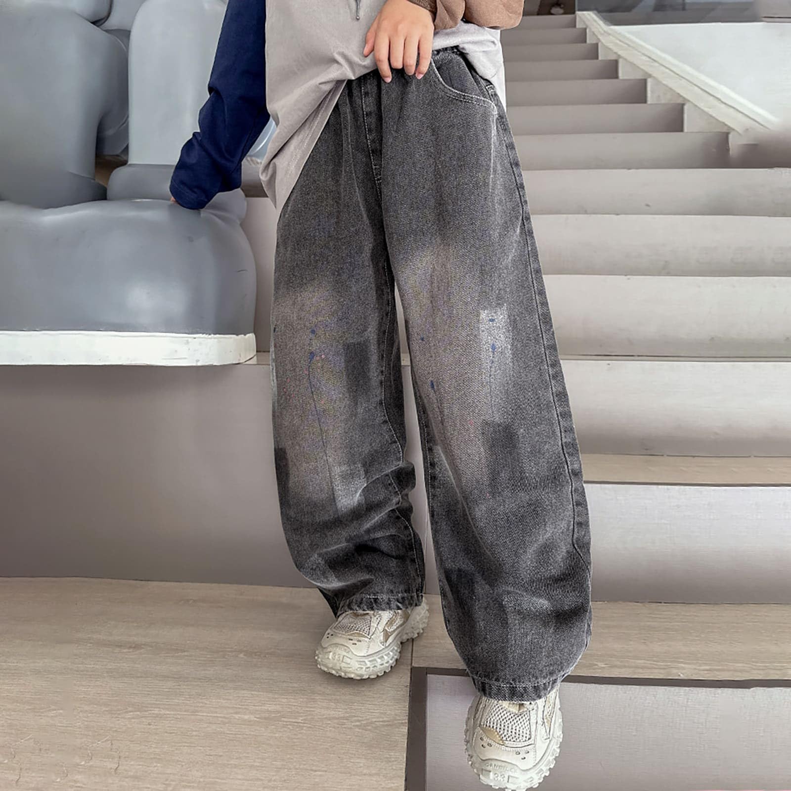 Pantaloni Baggy Ragazzo - Jeans Per Bambini Comodi Pantaloni In Denim Elasticizzato Casual Larghi Lunghi Per La Scuola All'Aperto Da Indossare Tutti I Giorni Abbigliamento Autunnale E Invernale