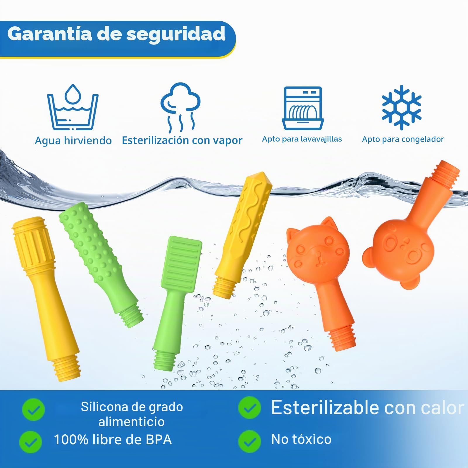 Kit de estimulación sensorial oral con 6 cabezales texturizados suaves para terapia del habla y apoyo a la alimentación, fuerza muscular y mejora de la fonación, color azul