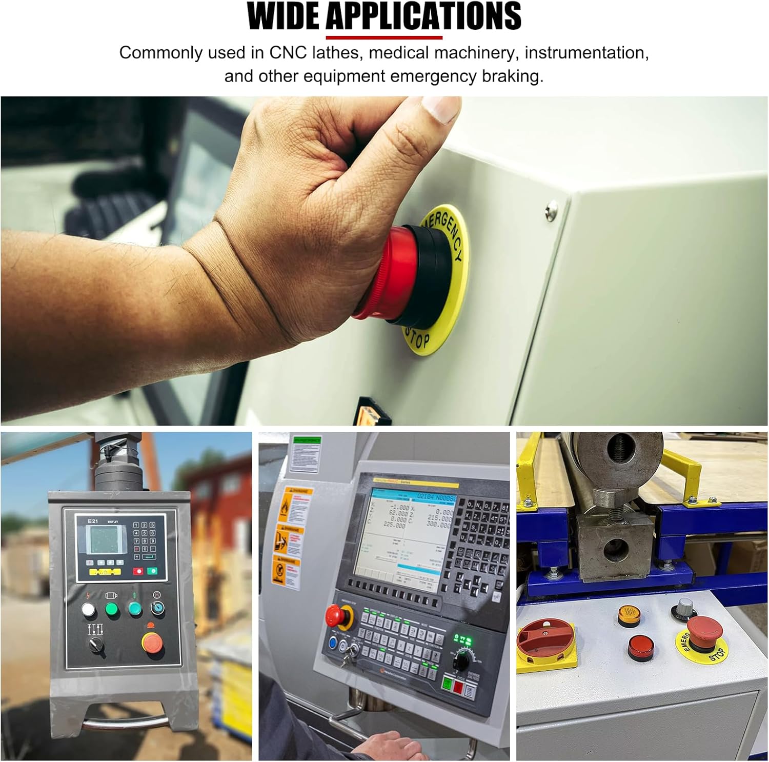 3PCs 440V 10A Push Button Switch,22mm Emergency Stop Push Switch,On Off Push Button Industrial Parts Engineering Plastic Push Button Switch