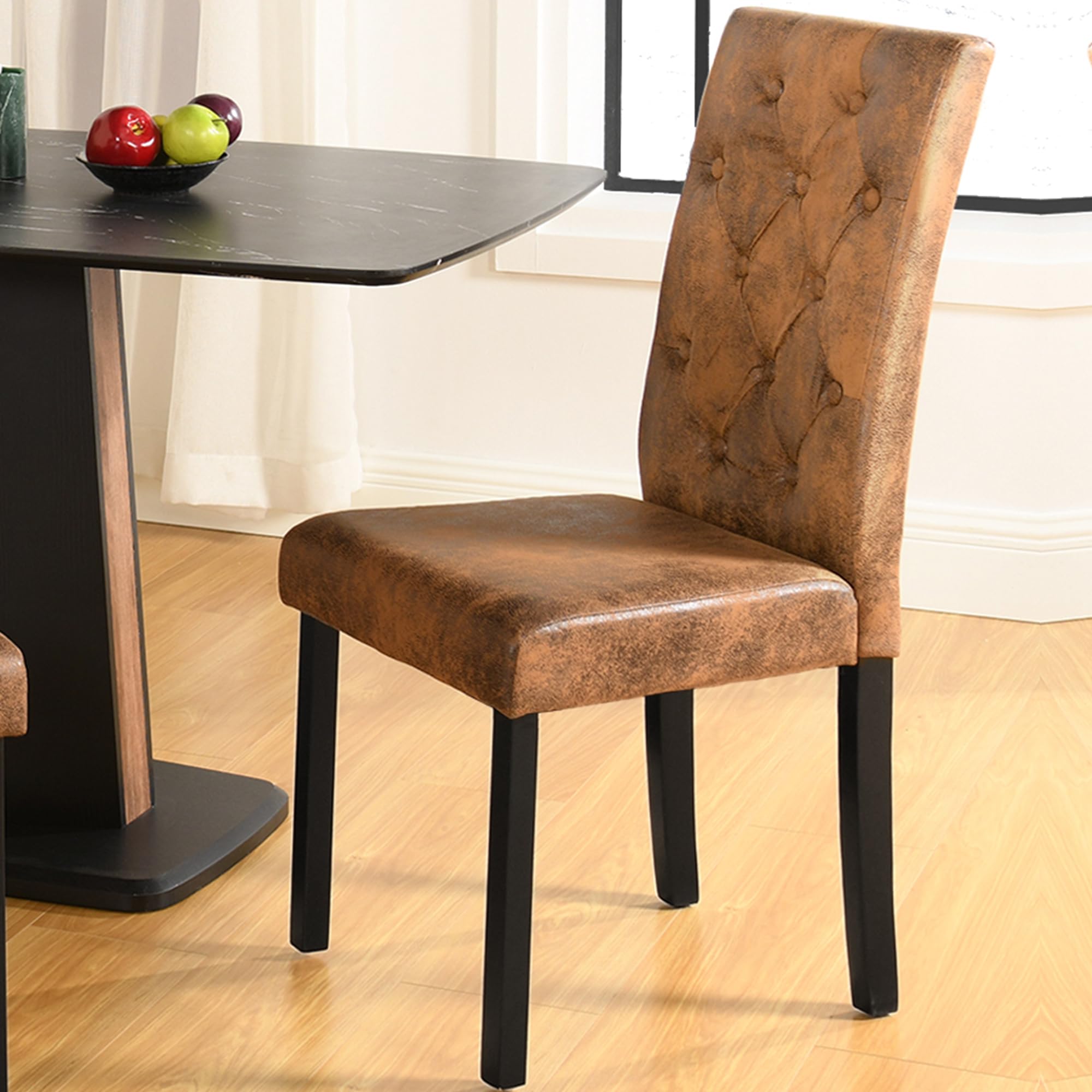 Chaise Marron de Cuisine Lot de 8 Chaises Salle Manger Bois, Chaise Salle a Manger Suède Marron Lot de 8 Chaisse pour Le Salon/Restaurant/Café/Bureau, 98 CM de Haut, Bois Jambe épaisse de 3 CM
