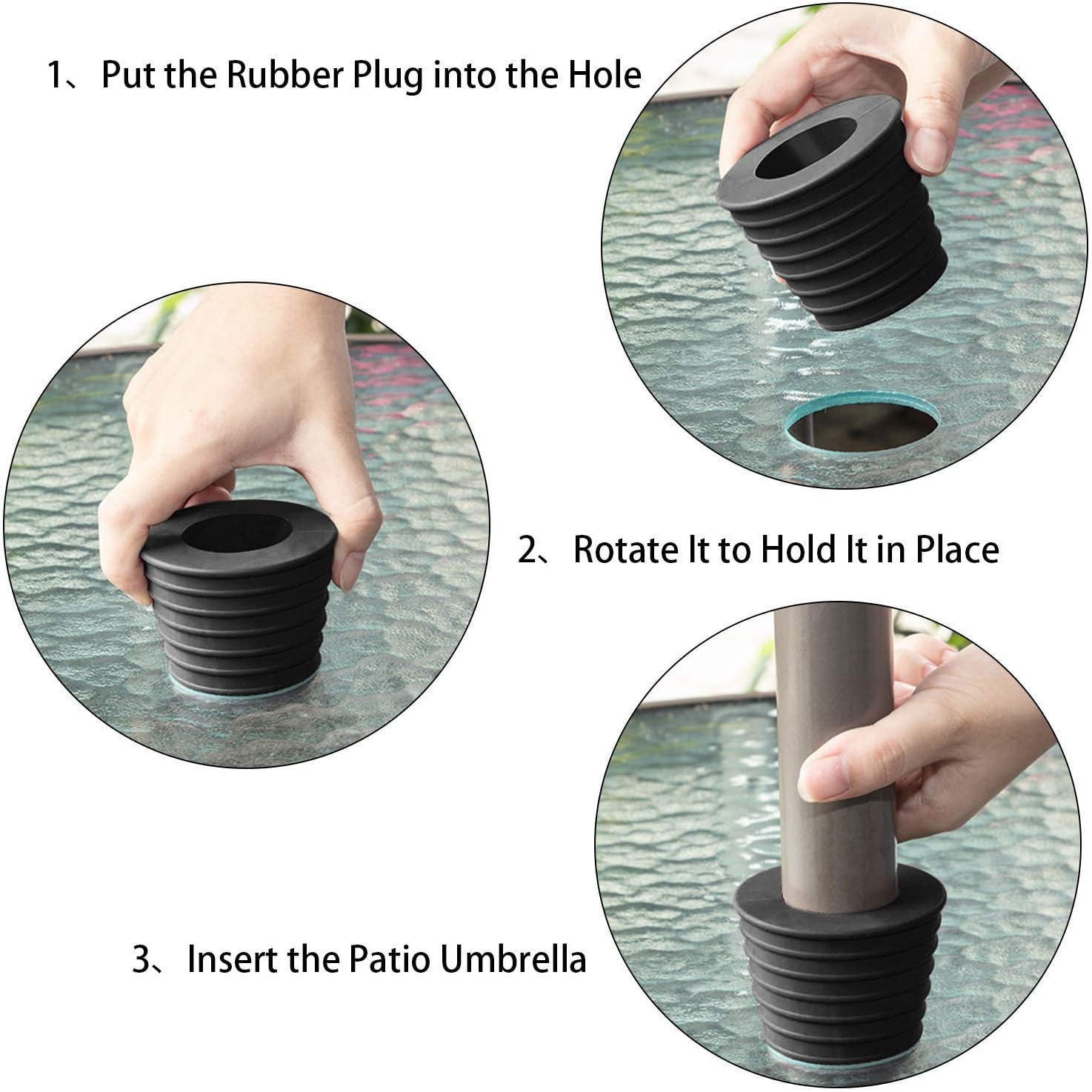 Pelopy Umbrella Cone Fits Umbrella Pole Diameter Umbrella Base Insert 1.5 Inch/ 38 mm, Umbrella Wedge for Patio Table Hole Opening or Parasol Base Stand 1.94 to 2.7 Inch(4 Pieces,Black)