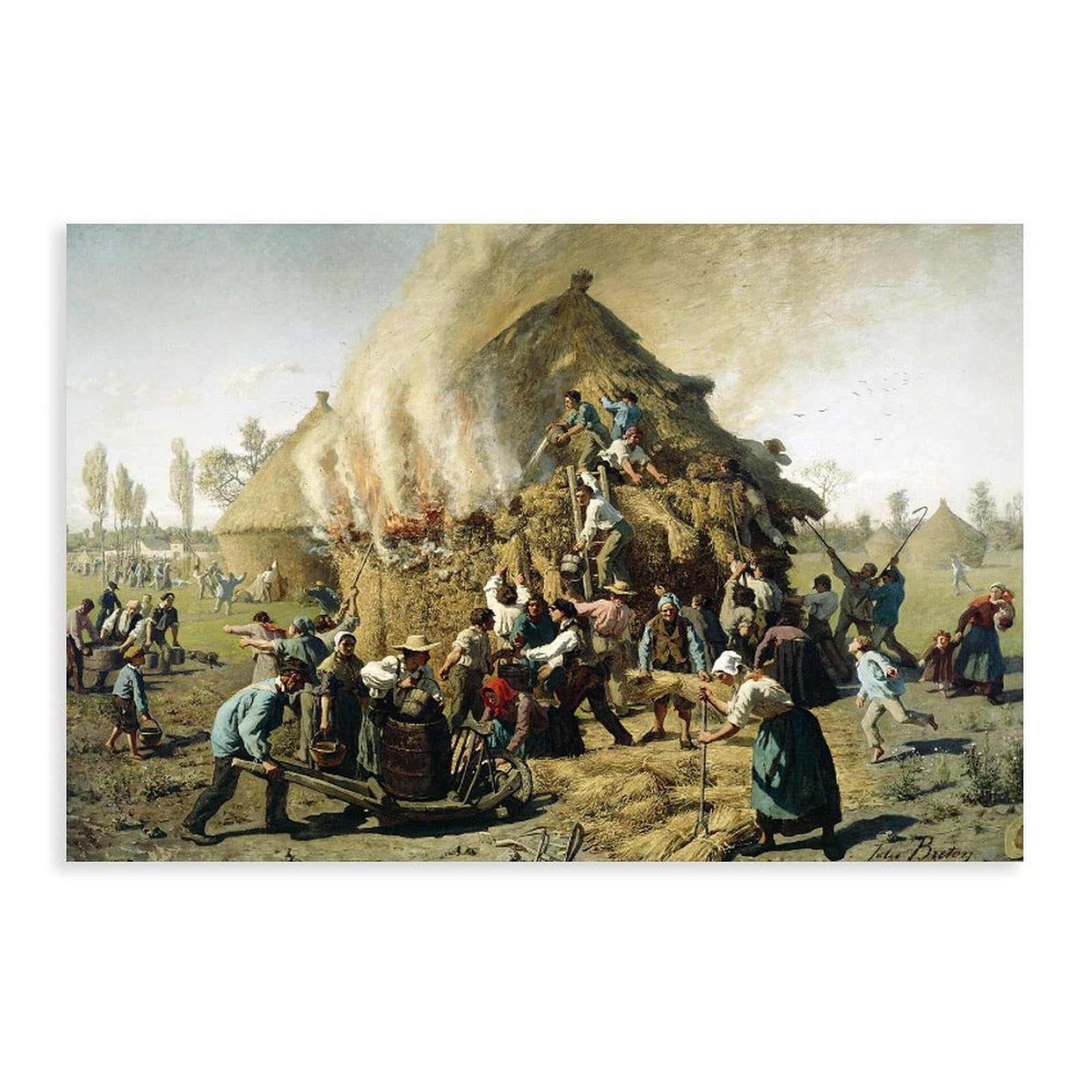 DFJyjFGJJ Jules Breton,Fire in A Haystack, 1856, Wall Decoration Poster Family Bar Restaurant Garage Cafe Art Sign Gift 24" L X 36" W