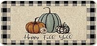 Vista 1 de Felpudo "Happy Fall Y'all" de otoño con diseño de calabaza a cuadros de búfalo, alfombras de pasillo de granja de otoño, tapete de piso de entrada
