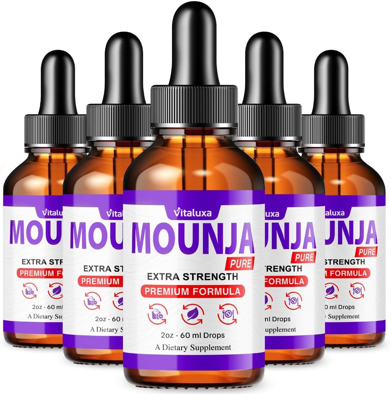 (5 Pack) Mounja Pure Drops - Suplemento Dietético Premium Líquido com Ingredientes Naturais para Mais Energia