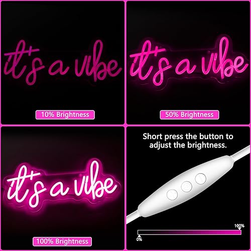 Miniatura 3 de Moodlion Letrero de neón con texto en inglés "It's a Vibe", letreros de neón para decoración de pared, letreros LED rosas regulables para