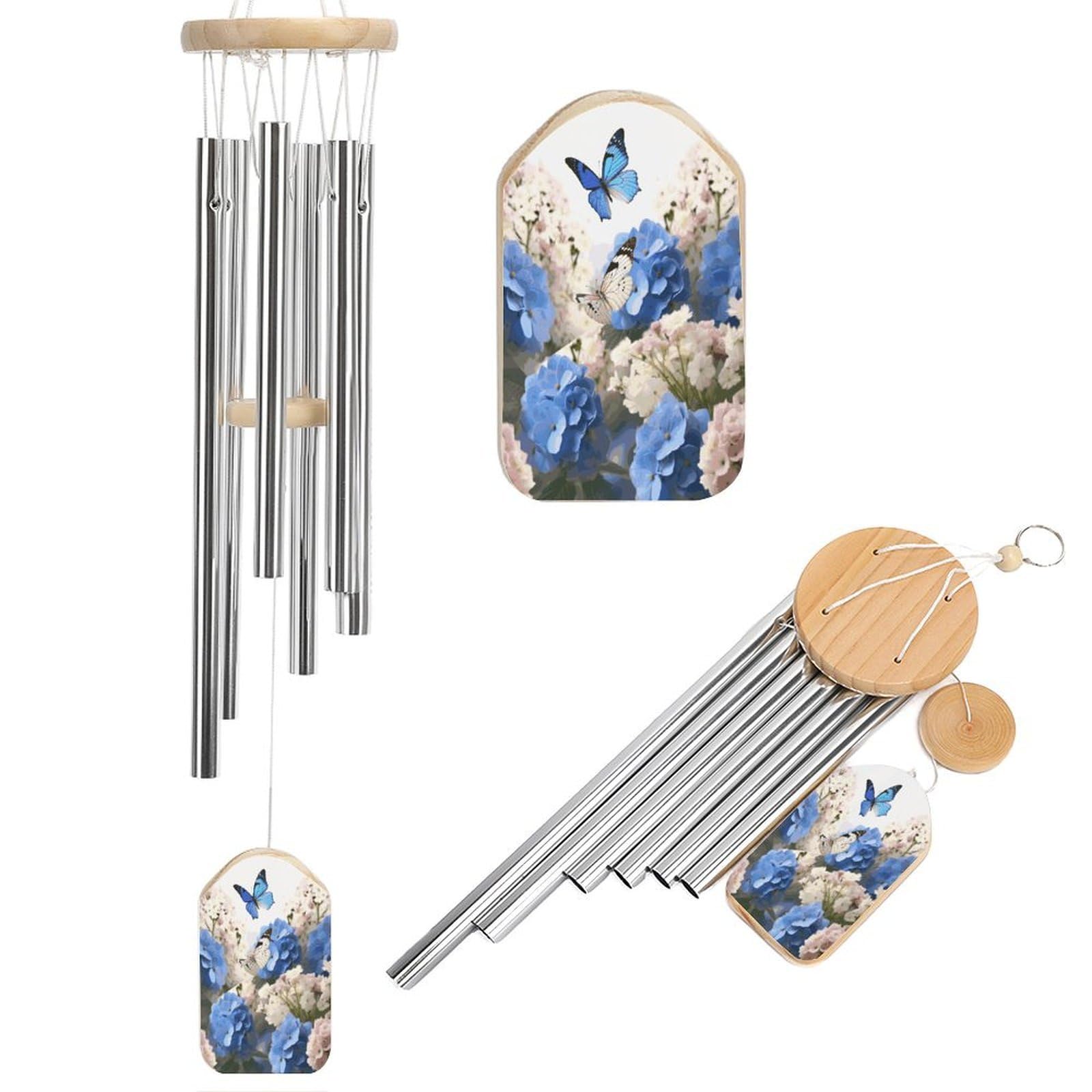 Btcowzrv Style Hydrangeas Daisies Butterflies Wind Chimes For Outside, Hanging Windchimes With 6 Aluminum Tubes, Memorial Wind Chime For Patio Backyard Garden And Outdoor Decor