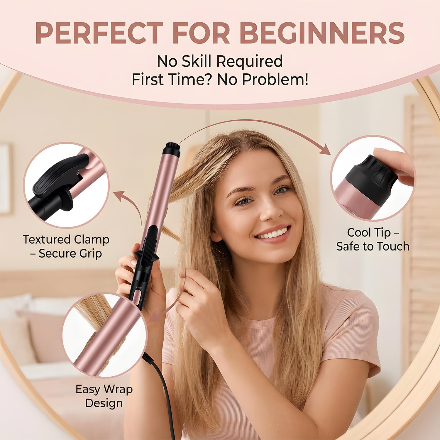 1.25 inch Long Barrel Curling Iron, Extra-Long Curling Wand with 2 Heat Settings, Ceramic Curling Iron for Smooth and Lasting Styling,Suitable for All Hair Types, Dual Voltage Damage-Free Styling