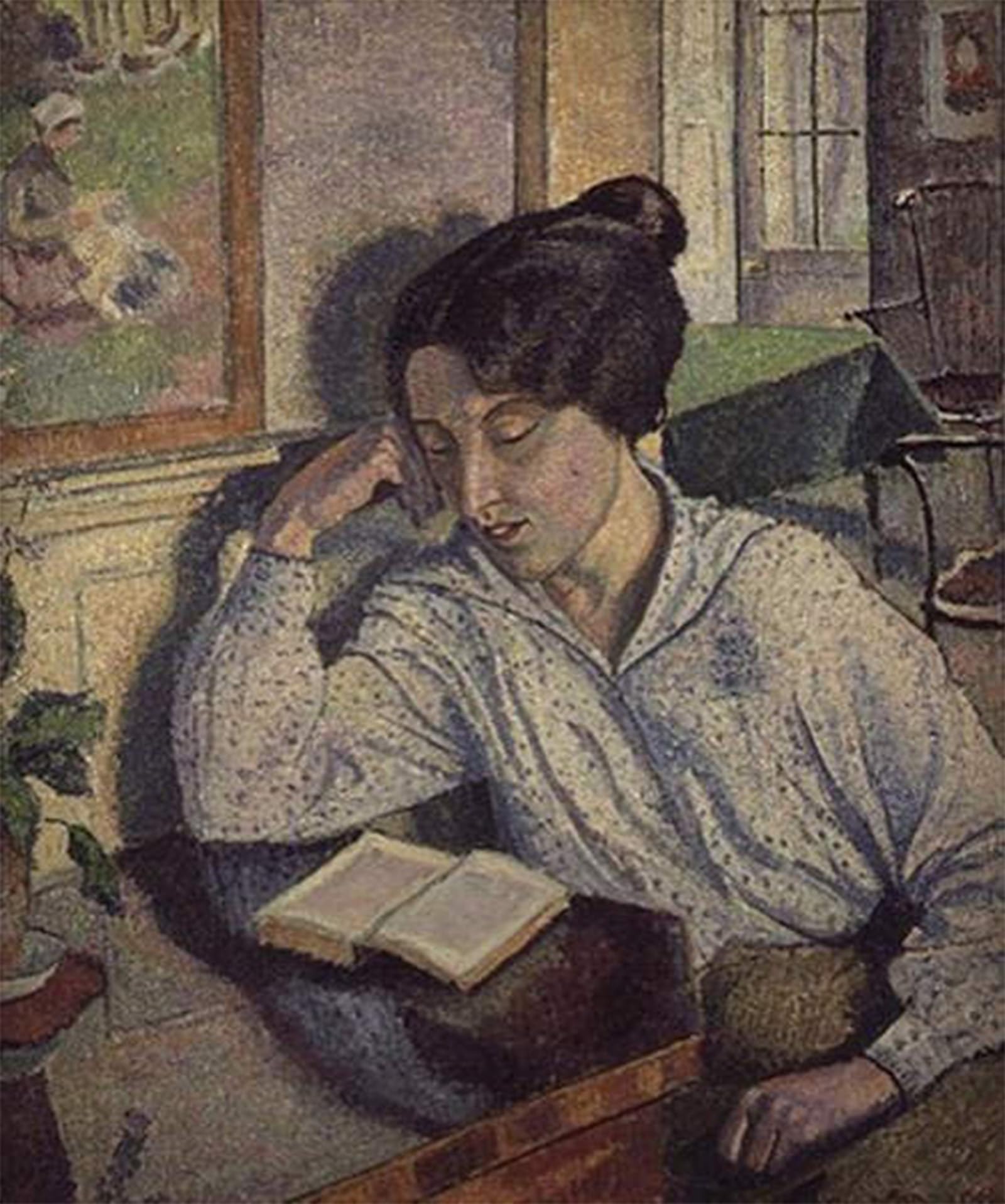 SERENDIPITP Abstract Painting Mural Print Picture Wall Decor Painting Portrait of Gladys Chivers Reading by Lucien Pissarro Vintage Wall Artwork for Home Decor 60x90cm