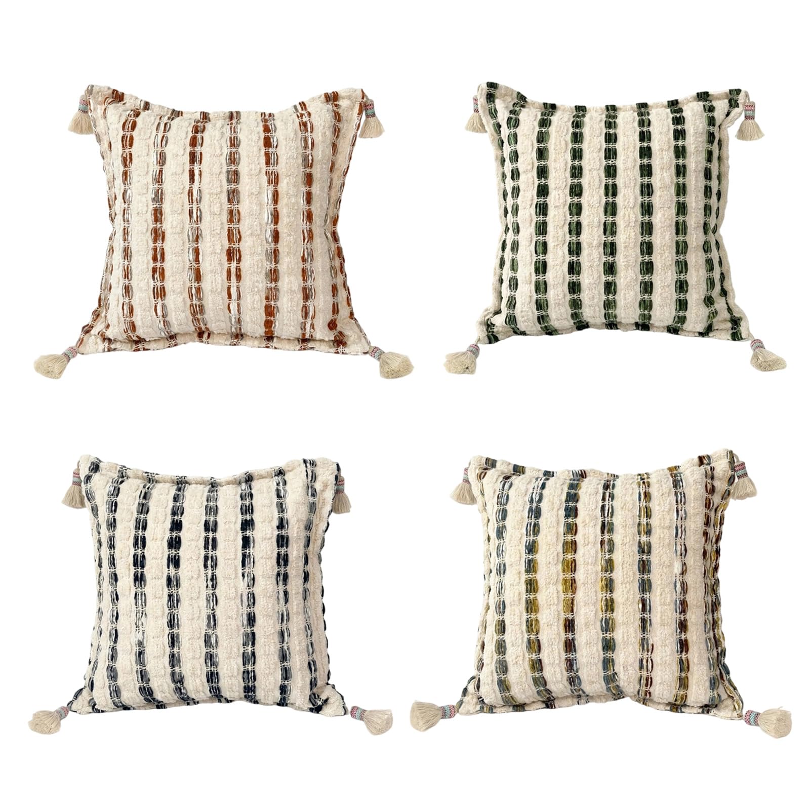Cojín Cuadrado Decorativo de Terciopelo con Textura a Rayas con borlas e Inserto, 45x45cm, para decoración de sofá y Dormitorio, Funda de Almohada Decorativa con Inserto